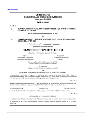 Vorschaubild Camden Property Trust
 10-Q Quartalsbericht  
