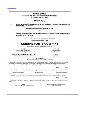 Thumbnail Genuine Parts Company
 10-Q Quarterly Report FY 