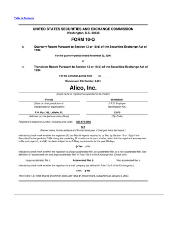 Thumbnail Alico
 10-Q Quarterly Report FY 