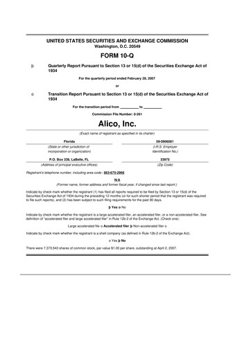 Thumbnail Alico
 10-Q Quarterly Report FY 