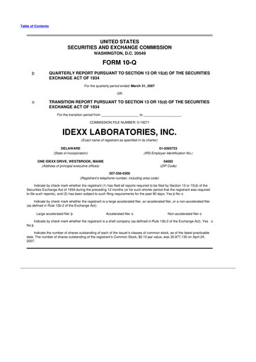 Miniature IDEXX Laboratories 10-Q Rapport trimestriel  