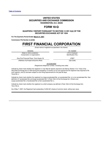 Thumbnail First Financial 10-Q Quarterly Report FY 
