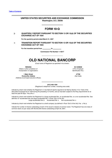 Thumbnail Old National Bank
 10-Q Quarterly Report FY 