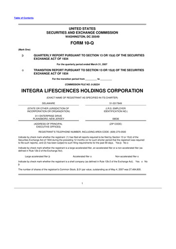 Thumbnail Integra LifeSciences 10-Q Quarterly Report FY 