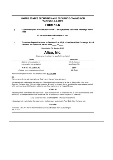 Thumbnail Alico
 10-Q Quarterly Report FY 