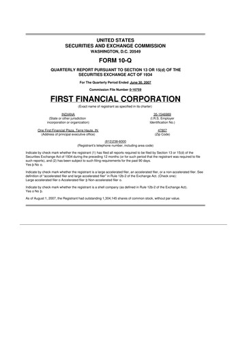 Thumbnail First Financial 10-Q Quarterly Report FY 