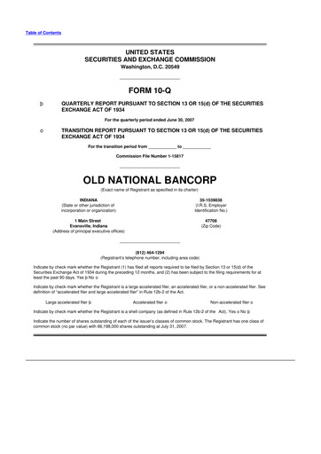 Thumbnail Old National Bank
 10-Q Quarterly Report FY 