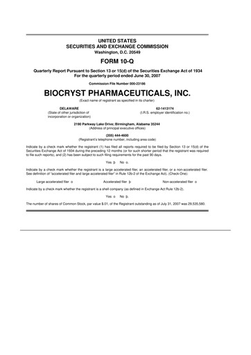Thumbnail BioCryst Pharmaceuticals
 10-Q Quarterly Report FY 