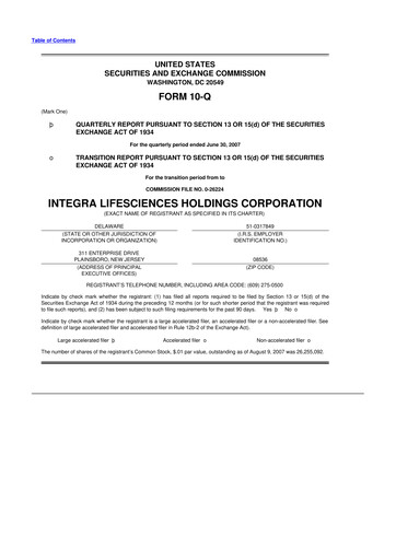 Thumbnail Integra LifeSciences 10-Q Quarterly Report FY 