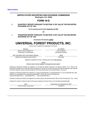 Miniature UFP Industries
 10-Q Rapport trimestriel  