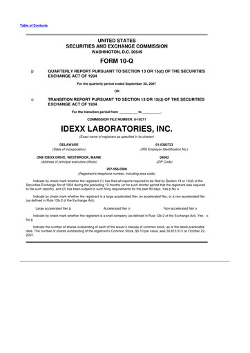 Miniature IDEXX Laboratories 10-Q Rapport trimestriel  