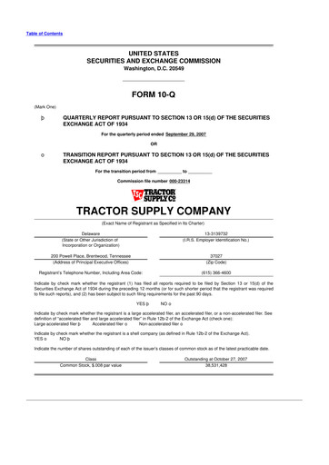 Miniature Tractor Supply 10-Q Rapport trimestriel  