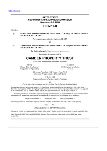 Vorschaubild Camden Property Trust
 10-Q Quartalsbericht  