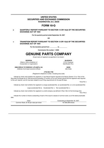 Thumbnail Genuine Parts Company
 10-Q Quarterly Report FY 