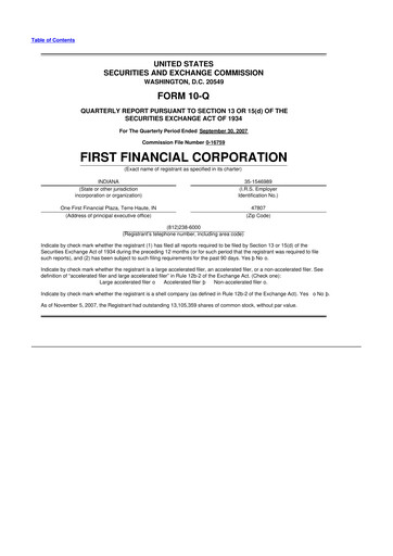 Thumbnail First Financial 10-Q Quarterly Report FY 