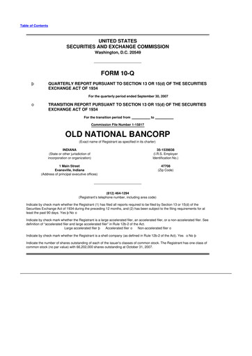 Thumbnail Old National Bank
 10-Q Quarterly Report FY 