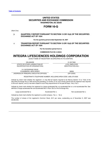 Thumbnail Integra LifeSciences 10-Q Quarterly Report FY 