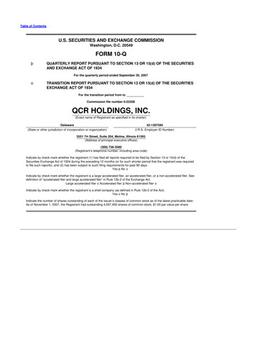 Thumbnail QCR Holdings
 10-Q Quarterly Report FY 