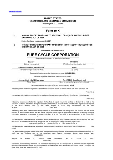 Thumbnail Pure Cycle (water) 10-K Annual Report 