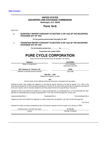 Vorschaubild Pure Cycle (water) 10-Q Quartalsbericht  