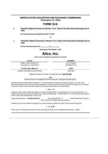 Thumbnail Alico
 10-Q Quarterly Report FY 