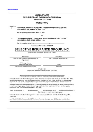Thumbnail Selective Insurance 10-Q Quarterly Report FY 