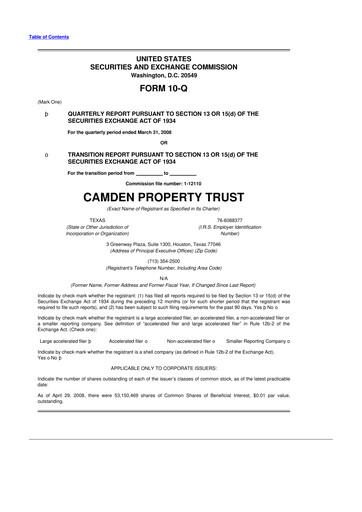 Vorschaubild Camden Property Trust
 10-Q Quartalsbericht  