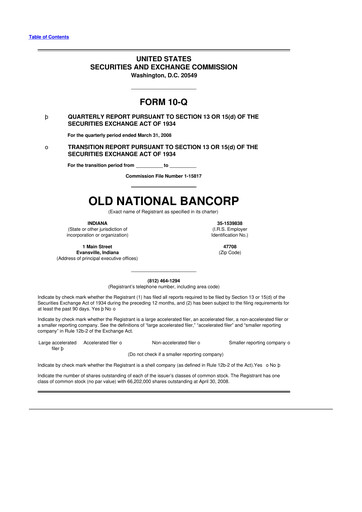 Thumbnail Old National Bank
 10-Q Quarterly Report FY 