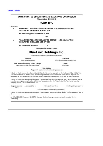 Thumbnail Bluelinx 10-Q Quarterly Report FY 