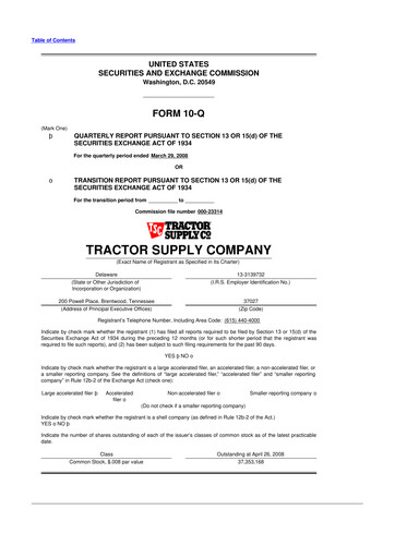 Miniature Tractor Supply 10-Q Rapport trimestriel  