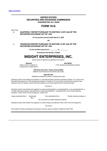 Thumbnail Insight Enterprises
 10-Q Quarterly Report FY 