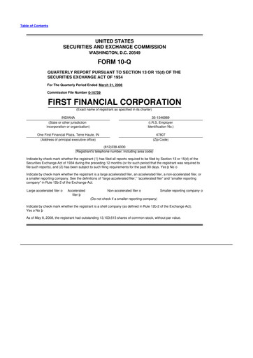 Thumbnail First Financial 10-Q Quarterly Report FY 