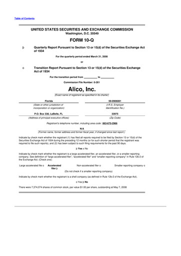 Thumbnail Alico
 10-Q Quarterly Report FY 