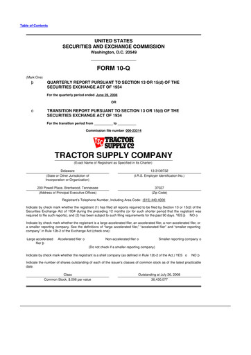 Miniature Tractor Supply 10-Q Rapport trimestriel  