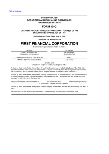 Thumbnail First Financial 10-Q Quarterly Report FY 
