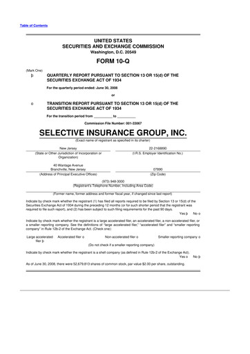 Thumbnail Selective Insurance 10-Q Quarterly Report FY 