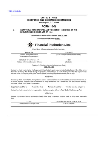 Thumbnail Financial Institutions 10-Q Quarterly Report FY 