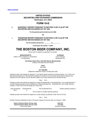 Thumbnail Boston Beer Company 10-Q Quarterly Report FY 