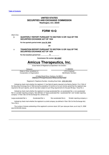 Vorschaubild Amicus Therapeutics
 10-Q Quartalsbericht  