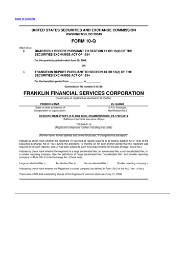 Thumbnail Franklin Financial Services Corporation 10-Q Quarterly Report FY 
