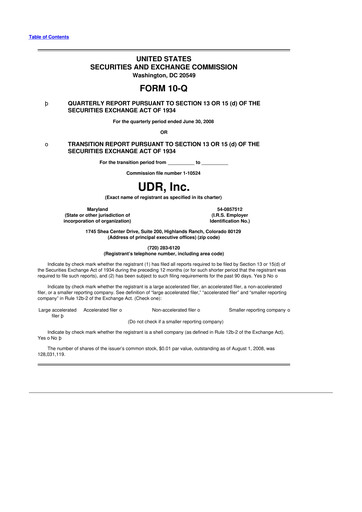 Thumbnail UDR Apartments 10-Q Quarterly Report FY 