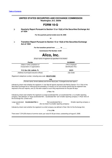 Thumbnail Alico
 10-Q Quarterly Report FY 