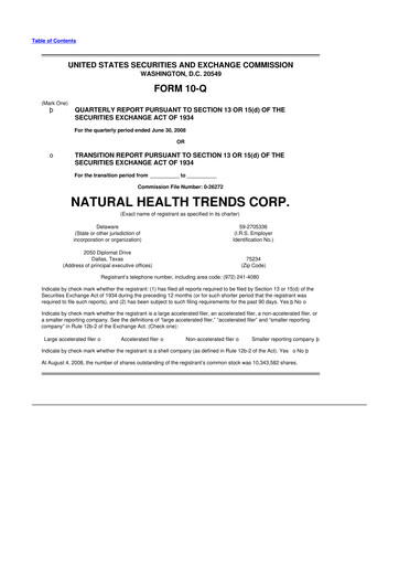 Thumbnail Natural Health Trends 10-Q Quarterly Report FY 