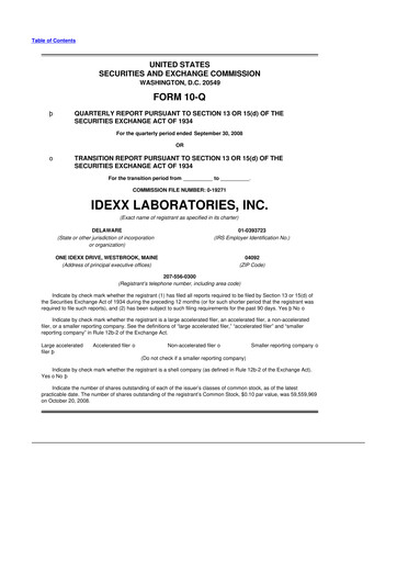 Miniature IDEXX Laboratories 10-Q Rapport trimestriel  
