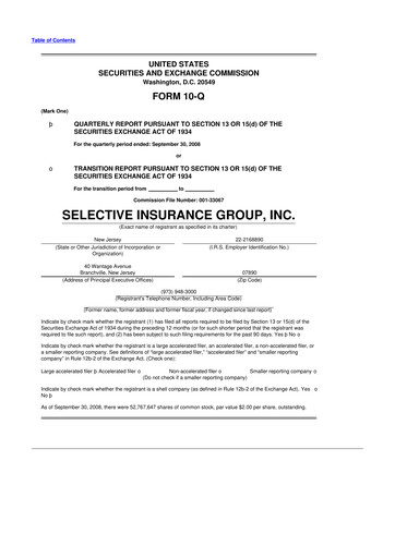 Thumbnail Selective Insurance 10-Q Quarterly Report FY 