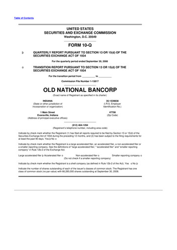 Thumbnail Old National Bank
 10-Q Quarterly Report FY 