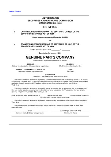 Thumbnail Genuine Parts Company
 10-Q Quarterly Report FY 