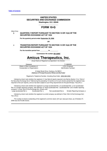 Vorschaubild Amicus Therapeutics
 10-Q Quartalsbericht  