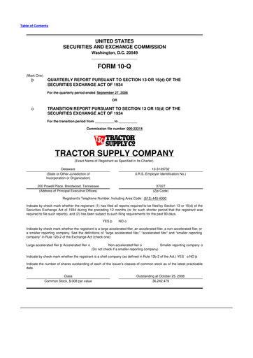 Miniature Tractor Supply 10-Q Rapport trimestriel  