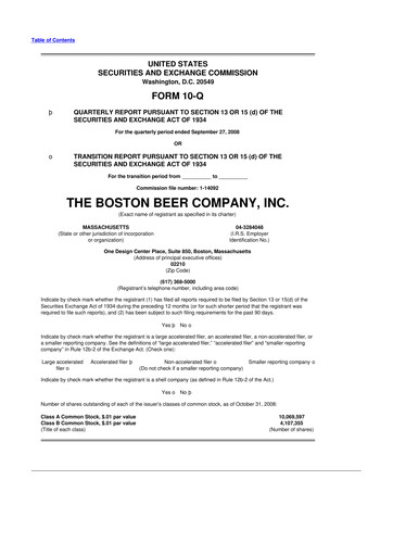 Thumbnail Boston Beer Company 10-Q Quarterly Report FY 